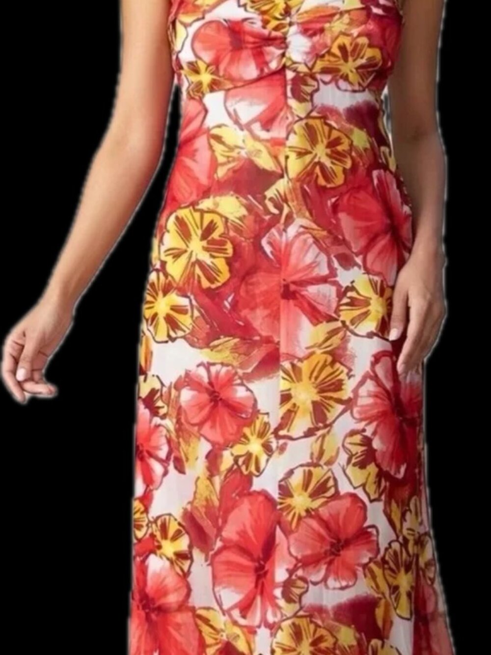 Vibrant Breezy Red & Yellow Floral Maxi Dress Size M